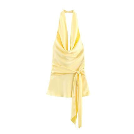 HH Abito Mini Estivo in Raso con Scollo all'Americana e Cintura da Donna 2026, Sexy Senza Maniche, Schiena Scoperta, Elegante con Laccetti Frontali, Vestito Corto da Festa platinumshop