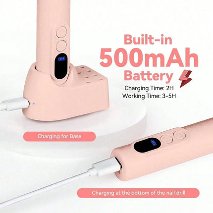 Rechargeable Electric Nail Drill Machine, Professional Nail File Kit with 11pcs Nail Drill Bits, Sanding Bands, 3 Speed Settings for Manicure & Pedicure, Pink