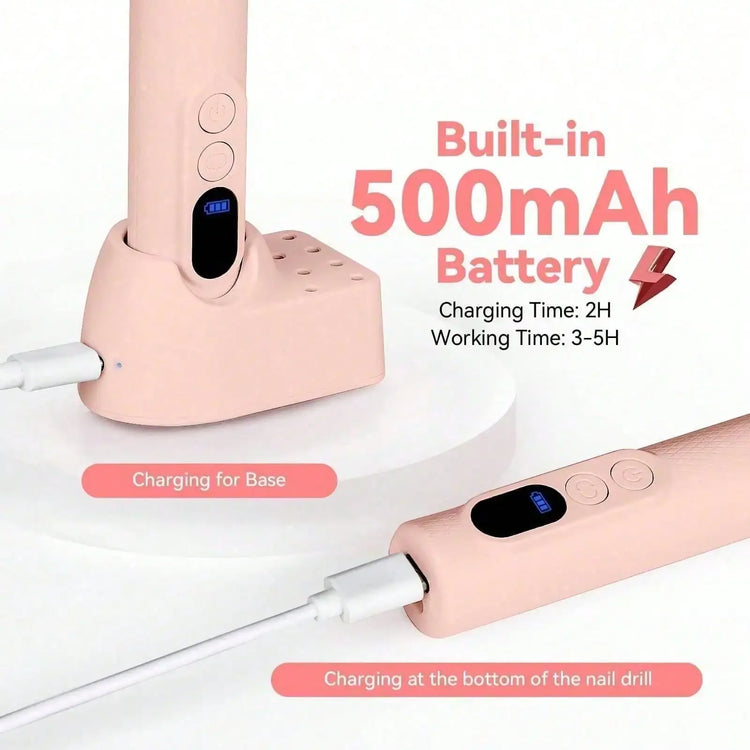 Rechargeable Electric Nail Drill Machine, Professional Nail File Kit with 11pcs Nail Drill Bits, Sanding Bands, 3 Speed Settings for Manicure & Pedicure, Pink