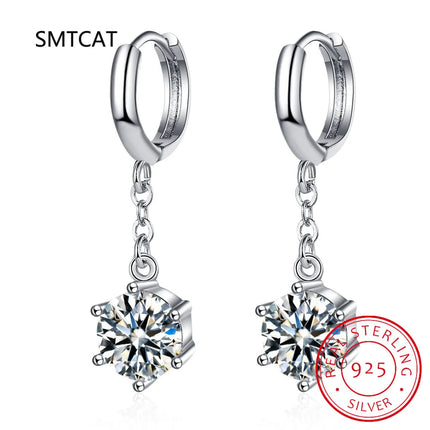 1CT Moissanite Long Drop Earrings For Women 925 Sterling Silver Brilliant Lab Diamond Brides Bridesmaid Dangling Earrings PlatiNum