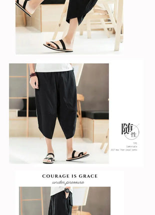 Pantaloni estivi da uomo in cotone, casual, stile hip hop, streetwear, harem, comodi, oversize, lunghezza a metà polpaccio, molto venduti.