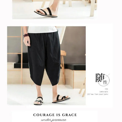 Pantaloni estivi da uomo in cotone, casual, stile hip hop, streetwear, harem, comodi, oversize, lunghezza a metà polpaccio, molto venduti.