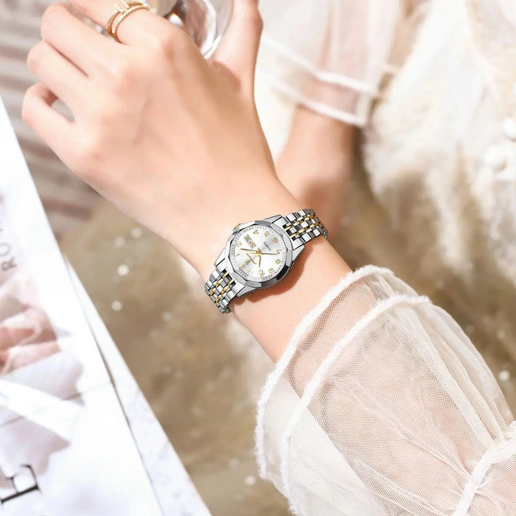 POEDAGAR elegante orologio da polso da donna al quarzo impermeabile luminoso data settimana orologio da donna orologi da donna casual in acciaio inossidabile reloj platinumshop