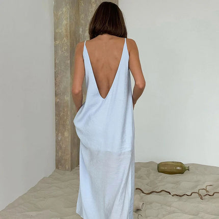 HiLoc Abito lungo bianco allentato casual Robe 2025 Nuovi abiti estivi con scollo a V per le donne Primavera senza maniche Vestaglie dritte Camicia da notte
