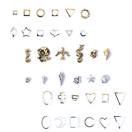 12 Grids Gold Nail Art Alloy Studs Seaside 3D Decorations Sea Shell Star Nail Charm Metal Frame Rivets Nail Sequin Accessories