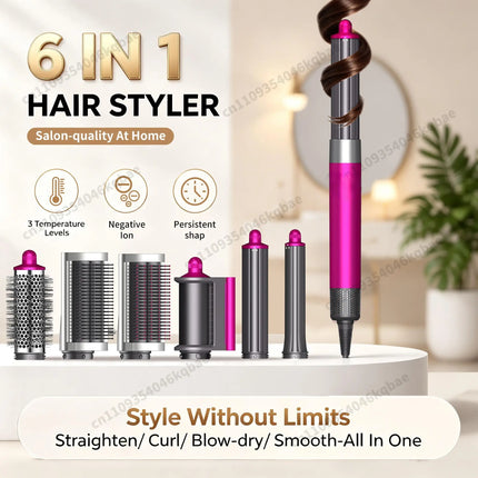 High Quality 6 In 1 Multi Hair Styler & Hair Dryer Auto Curling Air Dryer Wrap Hot/Cold Air Styling Tool Hair Straightener Curling Barrel Brush Salon Styling Gift For Women
