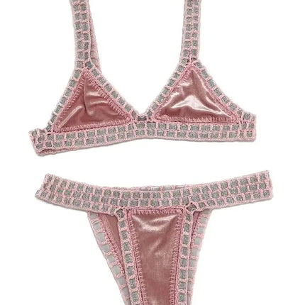 2024 Set bikini a triangolo fatto a mano all'uncinetto rosa donna costume da bagno in velluto nero costumi da bagno moda Boho Beachwear costume da bagno verde PlatiNum