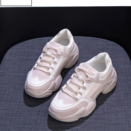 WOIZGIC Women's Female Ladies Genuine Leather Shoes Platform Lace Up Korean Sports Spring Autumn Breathable Vulcanized Shoes PlatiNum