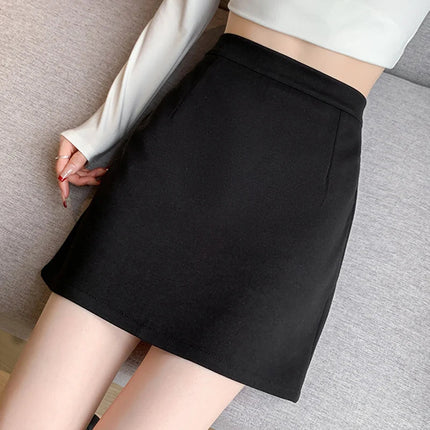Autumn Winter Anti-Exposure Woolen Mini Skirt Women Korean College Style Short Skirts New Thicken Warm High Waist A-Line Skirt PlatiNum