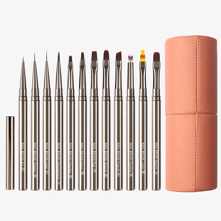 1/12Pcs Simple Nail Enhancement Brush Metal Handle Painting Drawing Flower Pen Edge Hook Uv Gel Nail Brush Nail Art Tools New