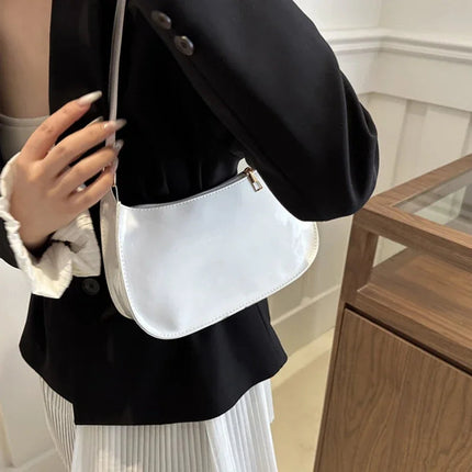 Retro Solid Color PU Leather Shoulder Underarm Bag Women's Fashion Handbags Casual Hobos Purses and Handbag Ladies Hand Bags PlatiNum