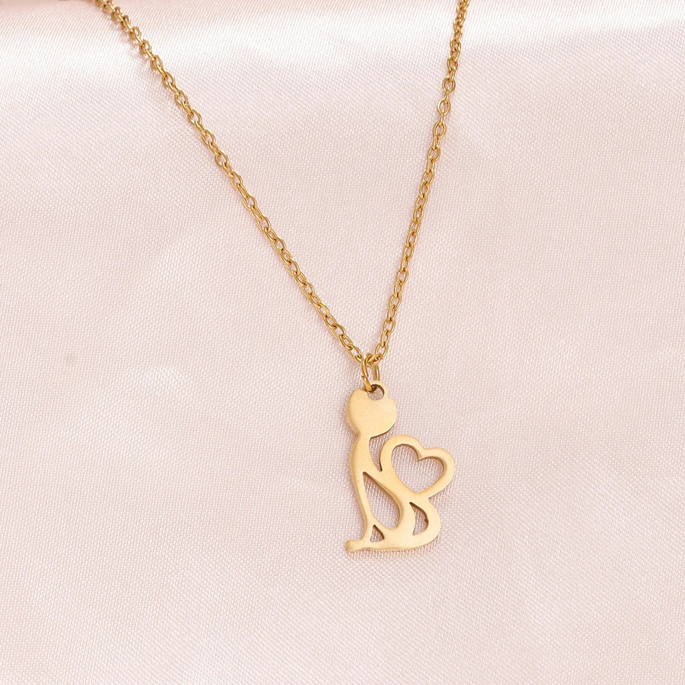 Collane in acciaio inossidabile Linea Cartoon Cat Pendenti Catena Girocollo Gioielli Collana di moda per gioielli da donna Regali per amici per feste