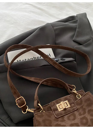 Elegante Mini Borsa a Tracolla con Manico Superiore, Chiusura Dorata, Versatile Borsa in Finta Pelle Scamosciata e Pelle per Uso Quotidiano Femminile