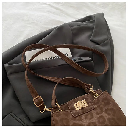 Elegante Mini Borsa a Tracolla con Manico Superiore, Chiusura Dorata, Versatile Borsa in Finta Pelle Scamosciata e Pelle per Uso Quotidiano Femminile