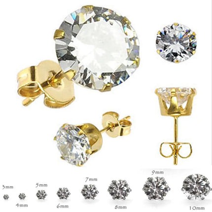 LUXUSTEEL 10 paia/set 3-10mm Orecchini in cristallo bianco trasparente per donna uomo Acciaio inossidabile Zircone CZ Piercing all'orecchio all'ingrosso platinumshop