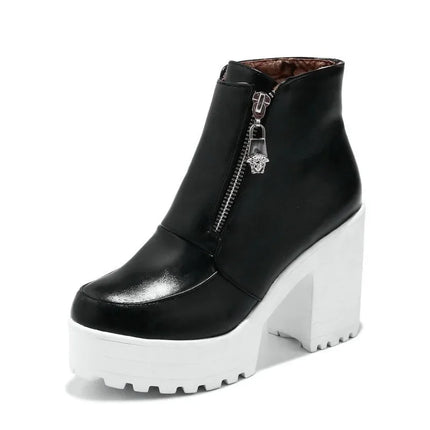 Black White Platform Ankle Boots for Women High Heels Boots Ladies Zip Autumn Winter Booties Woman Boots Shoes Ladies Shoes