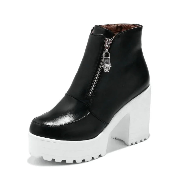 Black White Platform Ankle Boots for Women High Heels Boots Ladies Zip Autumn Winter Booties Woman Boots Shoes Ladies Shoes
