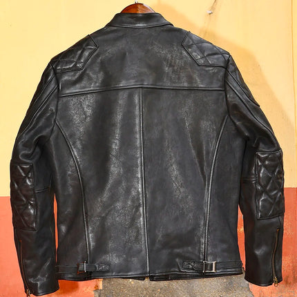Genuine Leather Jacket Men Black Biker Coat Warm Windproof Snap Collar Zip Pockets Vintage Motorcycle Jacket Autumn Winter