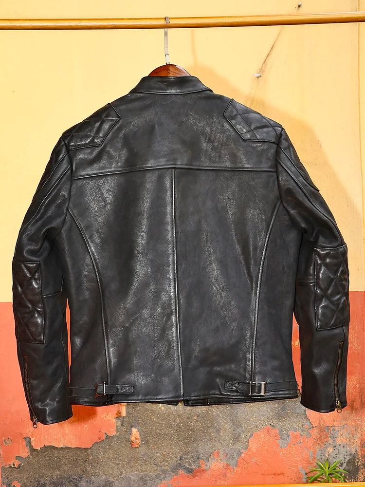 Genuine Leather Jacket Men Black Biker Coat Warm Windproof Snap Collar Zip Pockets Vintage Motorcycle Jacket Autumn Winter