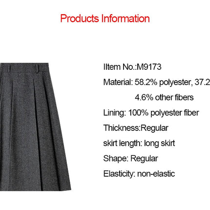VIMLY Elegant Wool Blend Pleated Maxi Skirt for Women 2025 Winter High Waist Stereo Heavy Duty Skirt Office Lady Clothes M9173 PlatiNum