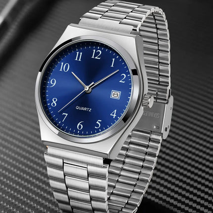 LUCKY FOX - Orologio da polso elegante e minimalista in acciaio inossidabile con quadrante nero - Cronometraggio preciso per tutti i giorni platinumshop
