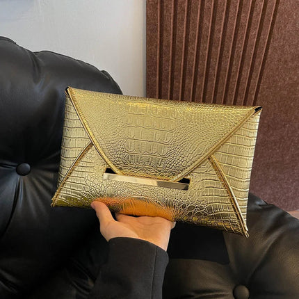 Fashion Crocodile Pattern Envelope Clutch Women's Handbags For Gifts, Designer Casual Ladies Purses Phone Pocket PlatiNum
