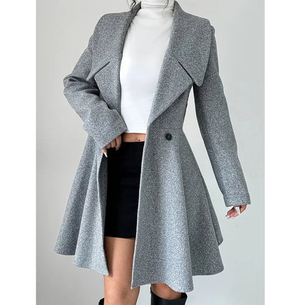 Women Woolen Coats Long Sleeve Turn-down Collar Jackets Ladies Autumn Winter Outerwear Coat