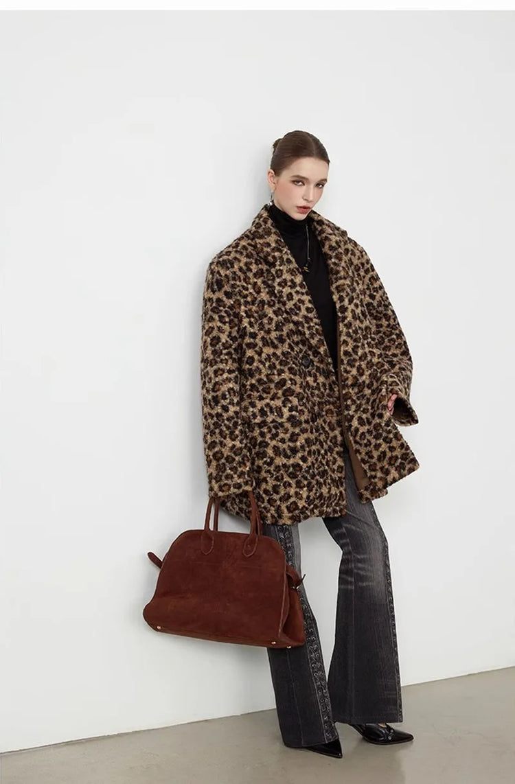 ZADORIN High Street Elegant Leopard Suit Faux Fur Jacket Long Cool Double Faced Faux Fur Coat Woman Autumn Winter Clothes Coats