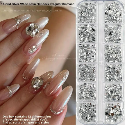 LYLE 12 grids Silver White Resin Nail Art Ornaments Shiny Tiny Star Flat Back Rhinestones Irregular Nail Accessories