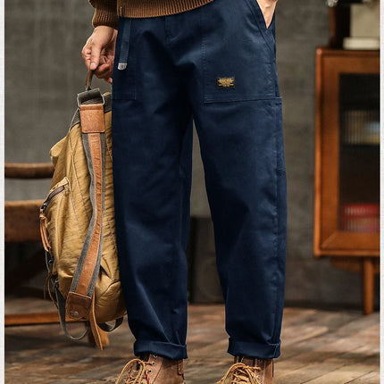 HIQOR Mens Clothing Spring Autumn Cargo Pants Man Cotton Casual Loose Trouser Belt Mid Waist Joggers Male Straight Baggy Pants