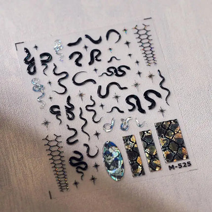 Gold Silver Snake Stars Nail Stickers for Nail Decoation Decals 5D Self-Adhesive Bronzing Stars Moon Totem DIY Supplies Slider