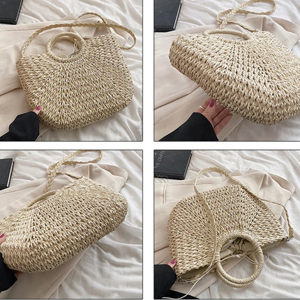 Borse in paglia intrecciata per donna Borsa da viaggio fatta a mano al mare Borsa da spiaggia estiva Nuova borsa a secchiello con manico Shopping Tote Bag Basket Bolsa