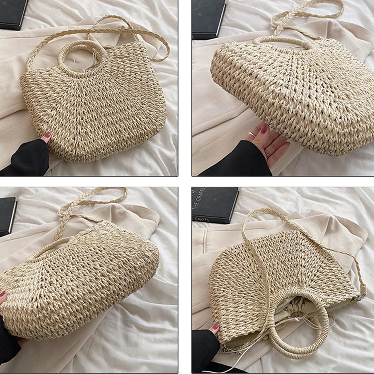 Borse in paglia intrecciata per donna Borsa da viaggio fatta a mano al mare Borsa da spiaggia estiva Nuova borsa a secchiello con manico Shopping Tote Bag Basket Bolsa