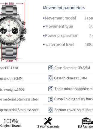Nuovo Orologio da Uomo PAGANI DESIGN BB Panda 2026, Orologio al Quarzo di Lusso Retrò, Cronografo Sportivo da Polso, Impermeabile 100M, Luminoso