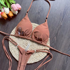 RUOTONGSEPT Sexy Halter Satin Bikini brasiliano Donna Costumi da bagno Costume da bagno femminile Bikini a due pezzi Bagnante Costume da bagno Swim PlatiNum