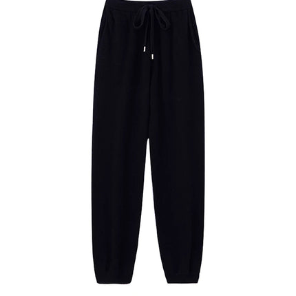 2024 Autumn And Winter New 100% Pure Wool Flat Small Foot Pants Women Loose High Waist Lean Knitted Cashmere Bunched Foot Pants PlatiNum