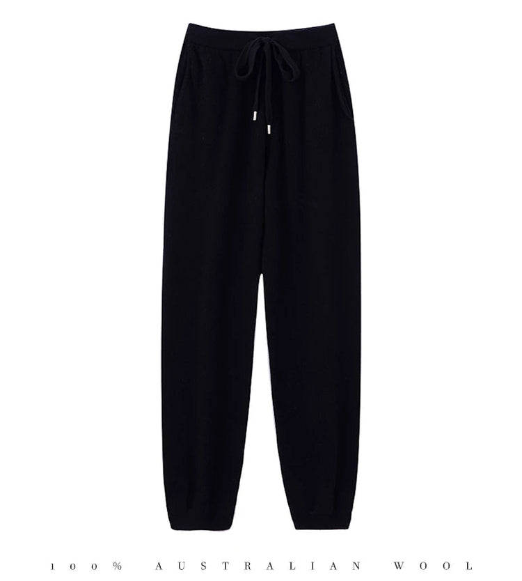 2024 Autumn And Winter New 100% Pure Wool Flat Small Foot Pants Women Loose High Waist Lean Knitted Cashmere Bunched Foot Pants PlatiNum