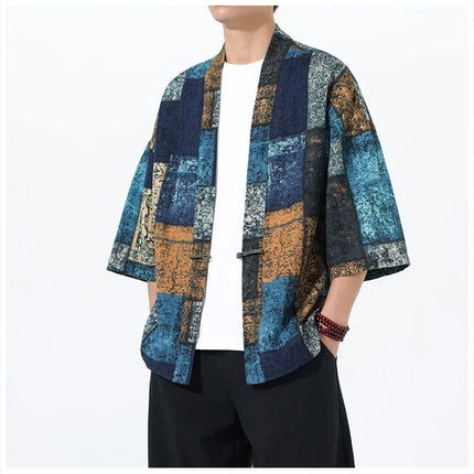 Camicie Uomo Yukata Cosplay Kimono Giapponese Retrò, Camicie Etniche Stampate da Uomo, Camicie in Lino Moda Donna, Blusa Oversize Haori