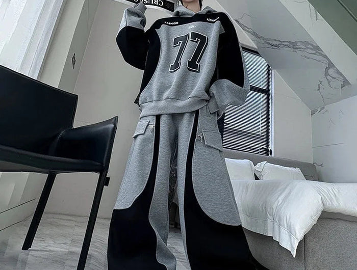 LUZHEN Street Wear Sports Two-piece Sets Men's Fashion Autumn 2025 New Color Contrast Splicing Loose Casual Pants Hoodies JY3686 PlatiNum