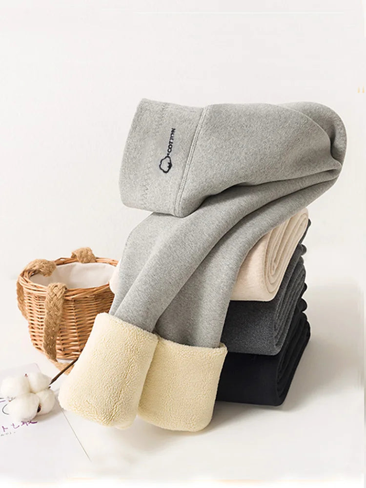 Women's Leggings with Fleece Thermal Cotton Skinny Pants Winter Stretch Black Grey Tights Thick Warm Velvet Leggings for Women