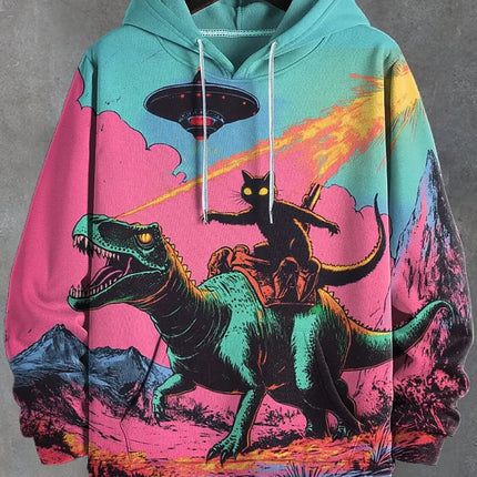 2026 Men's Hoodies Funny Cat Dinosaur UFO Art 3D Printed Cartoon Sweatshirt Men Women Tracksuit Oversized Casual Street Y2k Coat