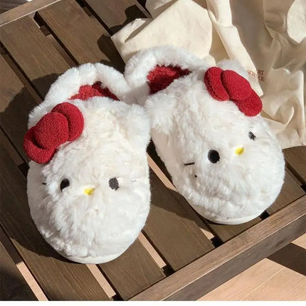 San-Rio Cute Girls Plush Slippers Cartoon Hello Kitty Winter Women Warm Cotton Shoes Female Kawaii Home Thick Sole Shoes Outdoor