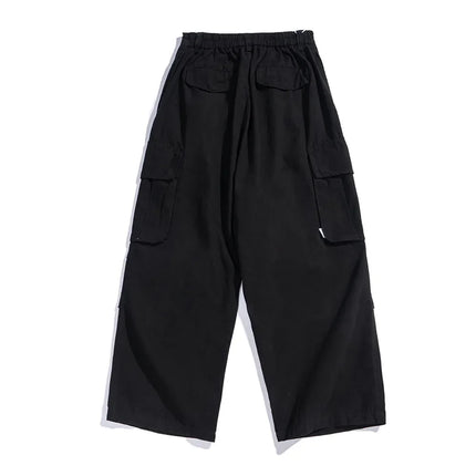 Multi-Pocket Cargo Pants Mens Safari Style Solid Color Pleated Loose Straight-leg Pants Elastic Waist Casual Trousers Men