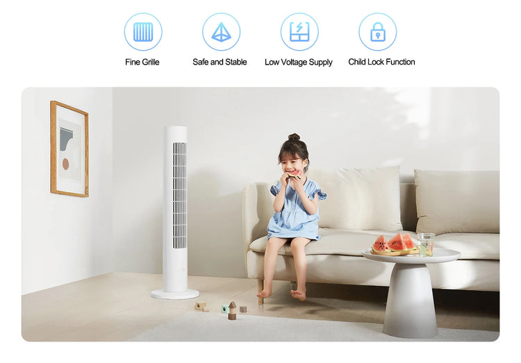 Ventilatore a Torre MIJIA Smart DC a Frequenza Variabile 2a Generazione, 150 °   Ventilatori oscillanti da terra per ambienti, 4 velocità, 3 modalità, versione CN con adattatore