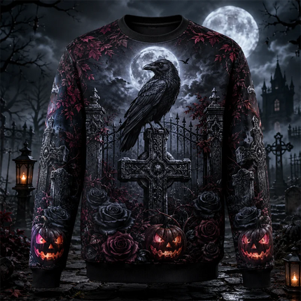 Fashion Castle Ghost Cat Pumpkin Graphic Halloween Sweatshirts Trendy Holiday Wear Long Sleeve Sweater Loose Breathable Pullover