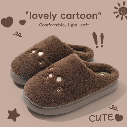 Cute Cat Winter Warm Slippers Women Men Fluffy Plush Home Shoes Red Bowknot Plaid Lining Indoor Bedroom Cotton Slides Mules New