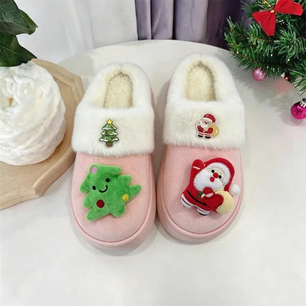 2026 Women Cute Santa Claus Plush Christmas Slippers Winter Warm Furry Fur Indoor Slippers Woman Platform Home Slides Girls Gift