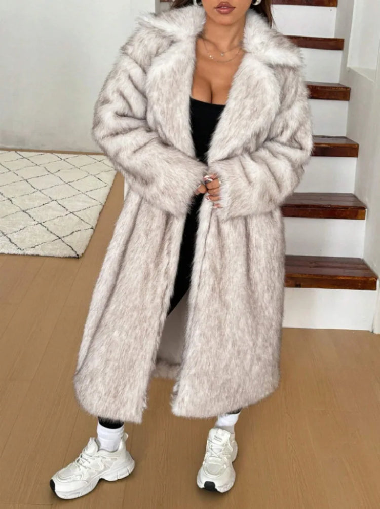 ZADORIN 115cm Long Faux Fox Fur Coat Woman High Street Warm Furry Jacket Faux Fur Coats Woman Winter Clothes White Fur Faux Coat