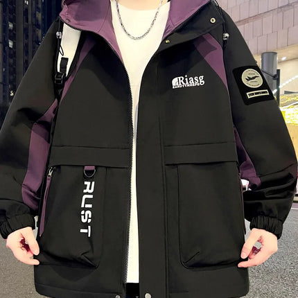 Men's Hooded Casual Jackets 2026 Spring Autumn Streetwear Windbreaker Loose Cargo Outdoor Coats Youth Daily Wear Tops Clothing