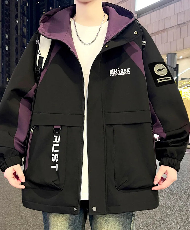 Men's Hooded Casual Jackets 2026 Spring Autumn Streetwear Windbreaker Loose Cargo Outdoor Coats Youth Daily Wear Tops Clothing